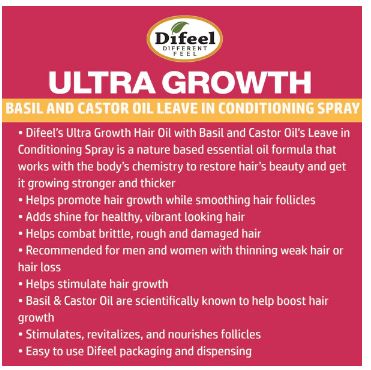 DIFEEL 99% Natural Premium Growth Basil & Castor Oil Leave in Conditioning Spray (6oz)